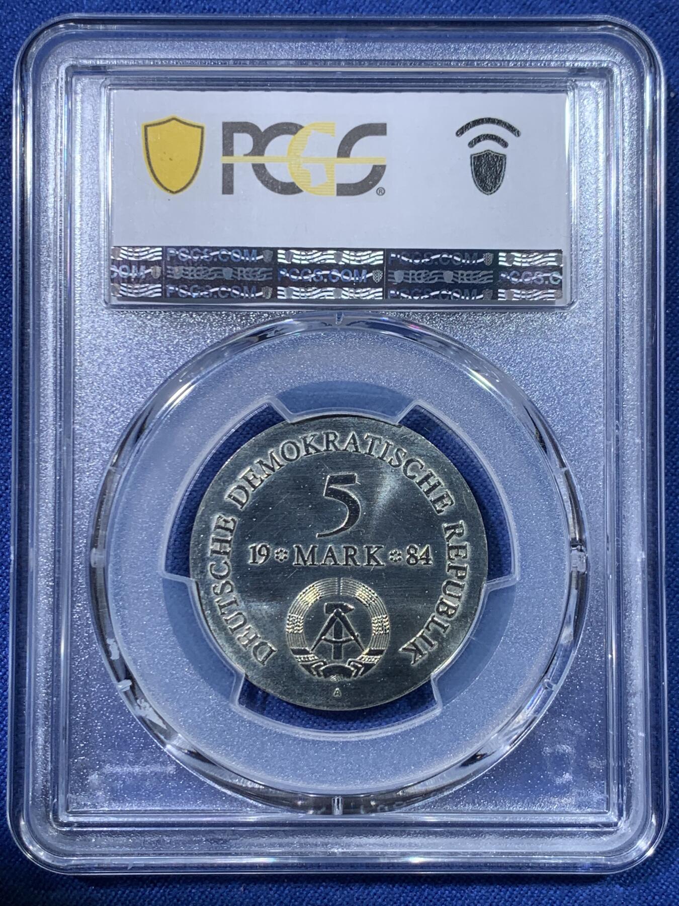 《竞宝斋》第475场 周日，周一 2场连拍 （全场包邮）欢迎送拍 PCGS MS65 东德1984年阿道夫·弗赖赫尔·冯·吕措将军逝世150周年5马克纪念币