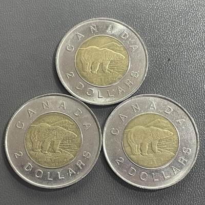 回流0406 - 加拿大1996年2加元双金属币3枚