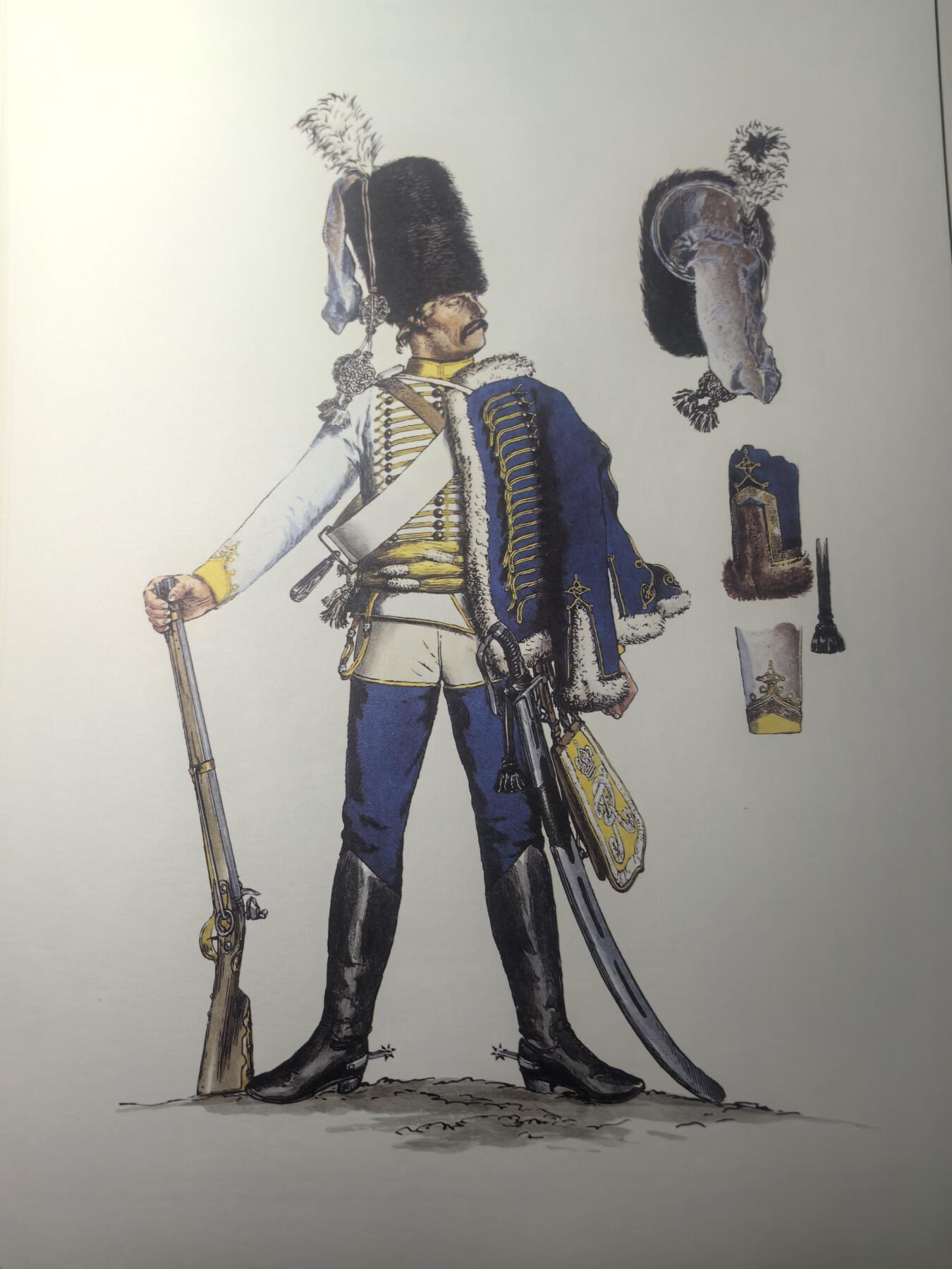 盛世勋华——号角文化勋章邮票专场拍卖第311期 大尺寸手绘图卡 普鲁士王国第3骠骑兵团士兵 大A4尺寸 翻印自1851年出版《腓特烈大帝的军队》一书
