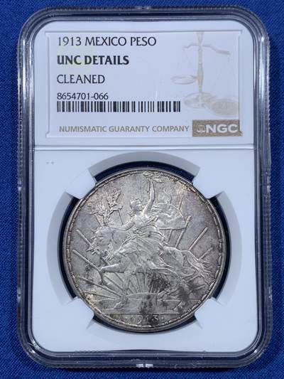 《竞宝斋》第475场 周日，周一 2场连拍 （全场包邮）欢迎送拍 - NGC UNCD 墨西哥 1913年 1比索 银币 骑马鹰洋中的少见年份
