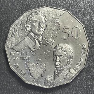 回流0406 - 全新 澳大利亚1998年12边形50分纪念币 发现巴斯海峡200年32mm