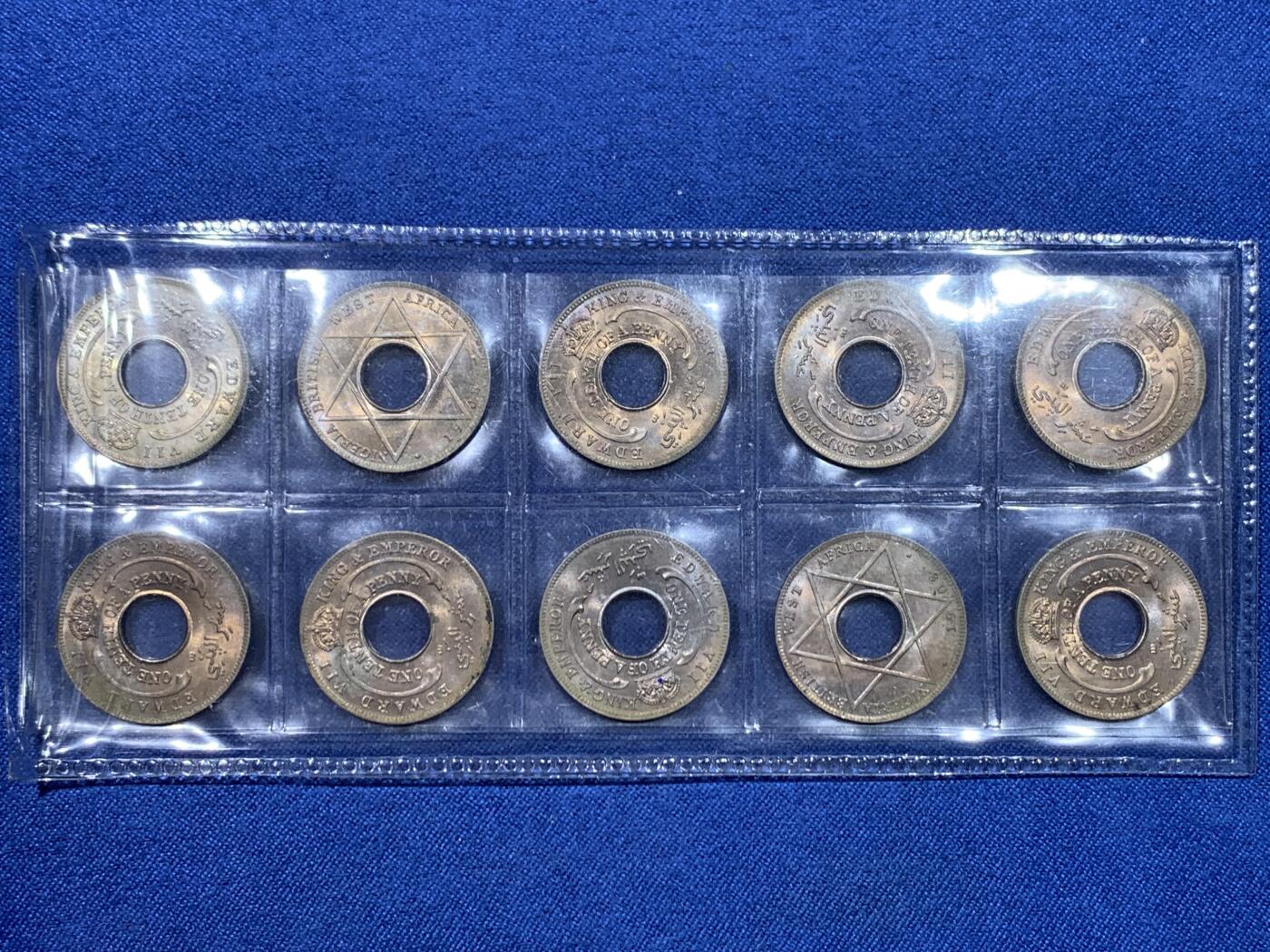 《竞宝斋》第475场 周日，周一 2场连拍 （全场包邮）欢迎送拍 10枚一组 英属西非1908年爱德华七世1/10便士 好品