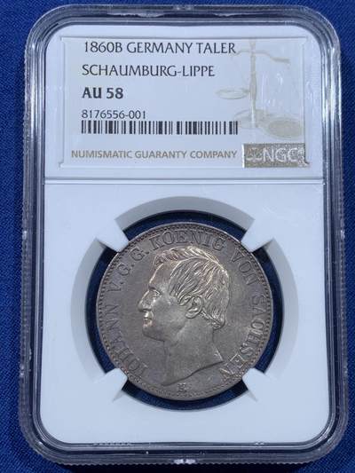 《竞宝斋》第475场 周日，周一 2场连拍 （全场包邮）欢迎送拍 - NGC AU58 德国 1860 萨克森矿业泰勒 略感低评