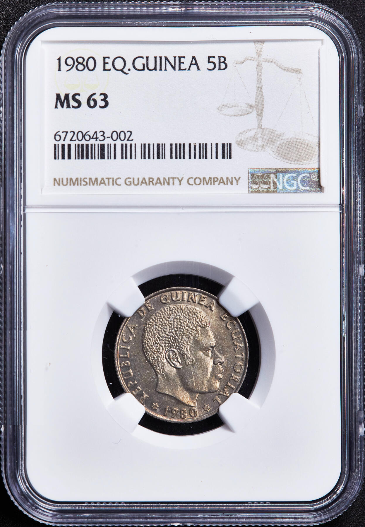 【俄甄集藏】2026年(050)04-01星期三 晚 19:30 全场包邮 赤道几内亚1980年政变首脑特奥多罗·奥比昂·恩圭马·姆巴索戈头像版1-50依库雷硬币4枚全套，NGC MS63-MS65，大量回炉销毁，好品难寻，全套MS稀有