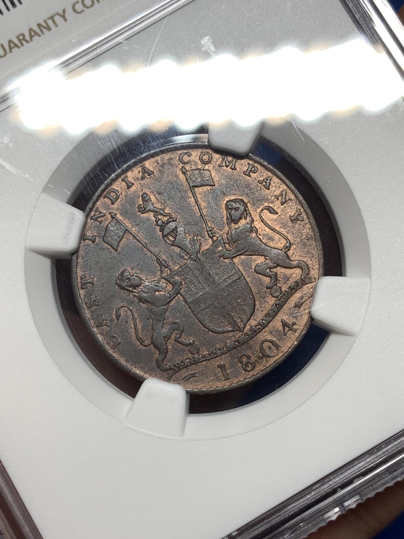 《竞宝斋》第475场 周日，周一 2场连拍 （全场包邮）欢迎送拍 NGC AUD 东印度公司 孟买 AH1219//1804年 2P铜币