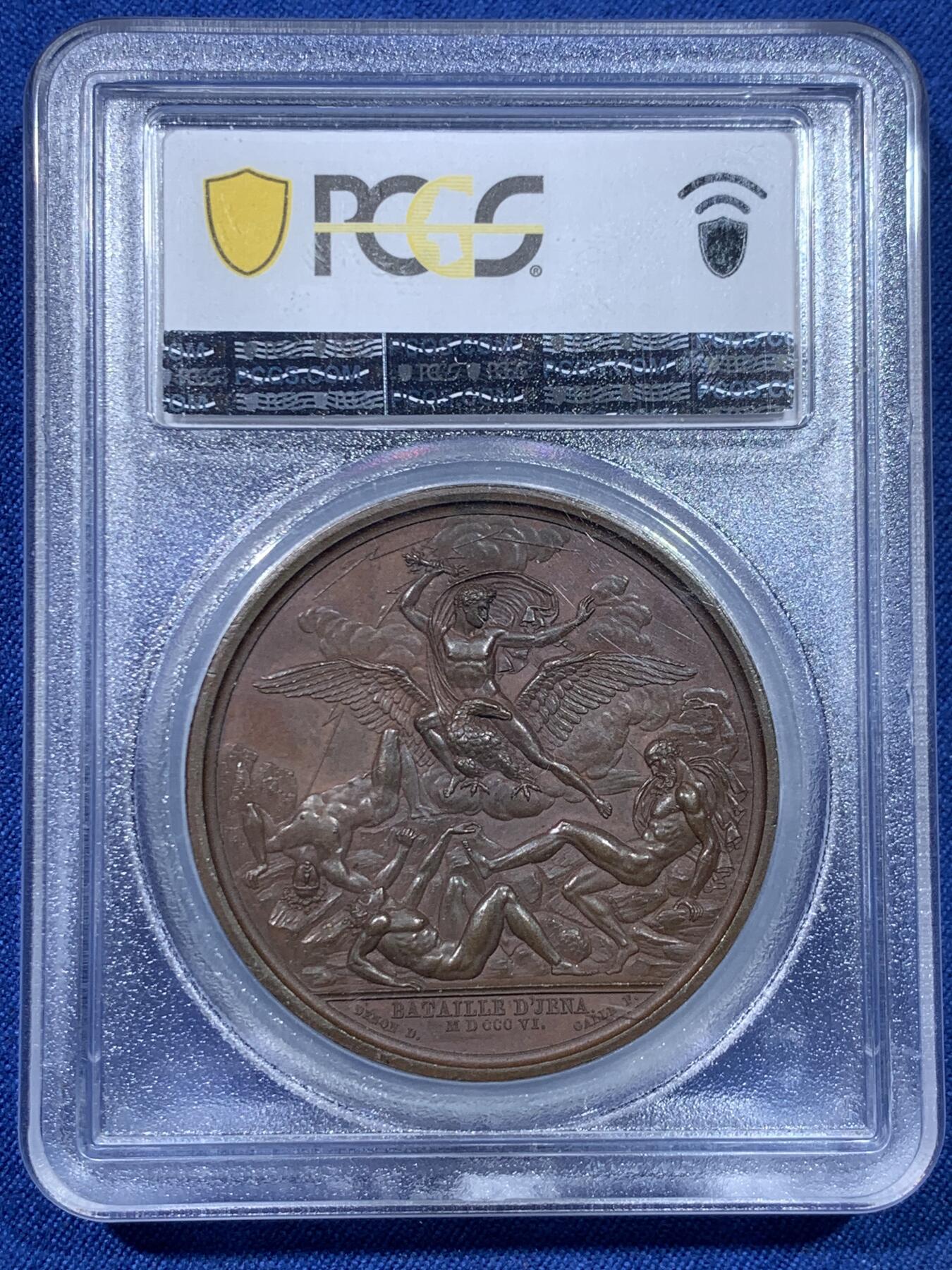 《竞宝斋》第475场 周日，周一 2场连拍 （全场包邮）欢迎送拍 PCGS SP64 季军分 法国1806年拿破仑一世耶拿之战原铸铜章 巴黎造币厂极美巧克力包浆 加厚盒