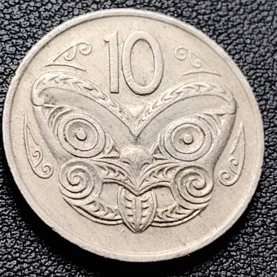 泉币菌-第217场-拍品多 请提前出价 - 新西兰1976年 10分铜镍币 伊丽莎白二世 毛利人面具 23.62mm