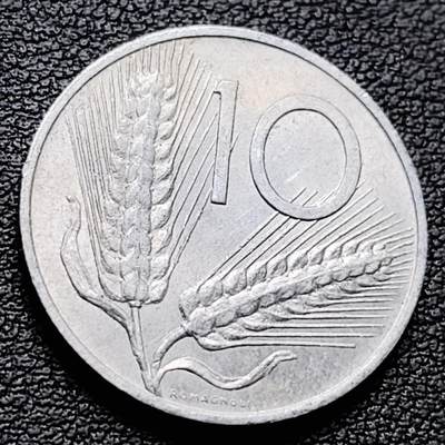 泉币菌-第217场-拍品多 请提前出价 - 1973年 意大利10里拉 铝币 麦穗古犁 23.2mm