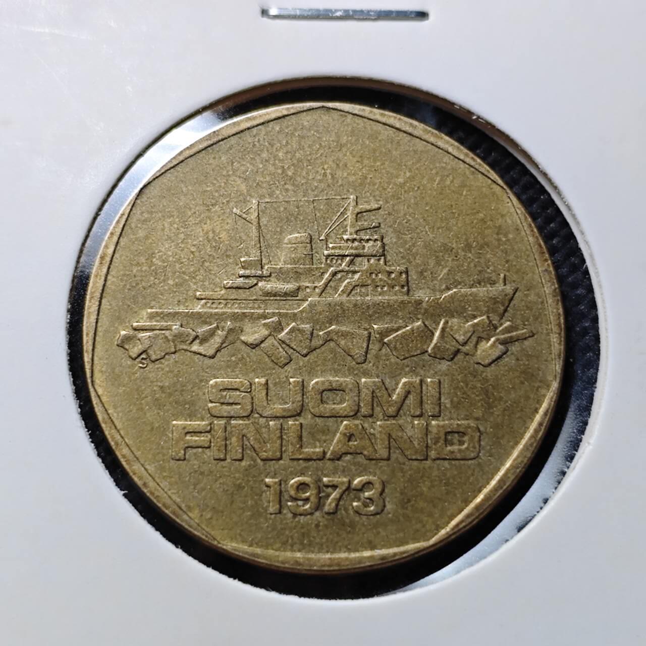 KK钱币收藏小铺  第412期 2月预留时间 周末发货 1973芬兰5马克破冰船 多边形