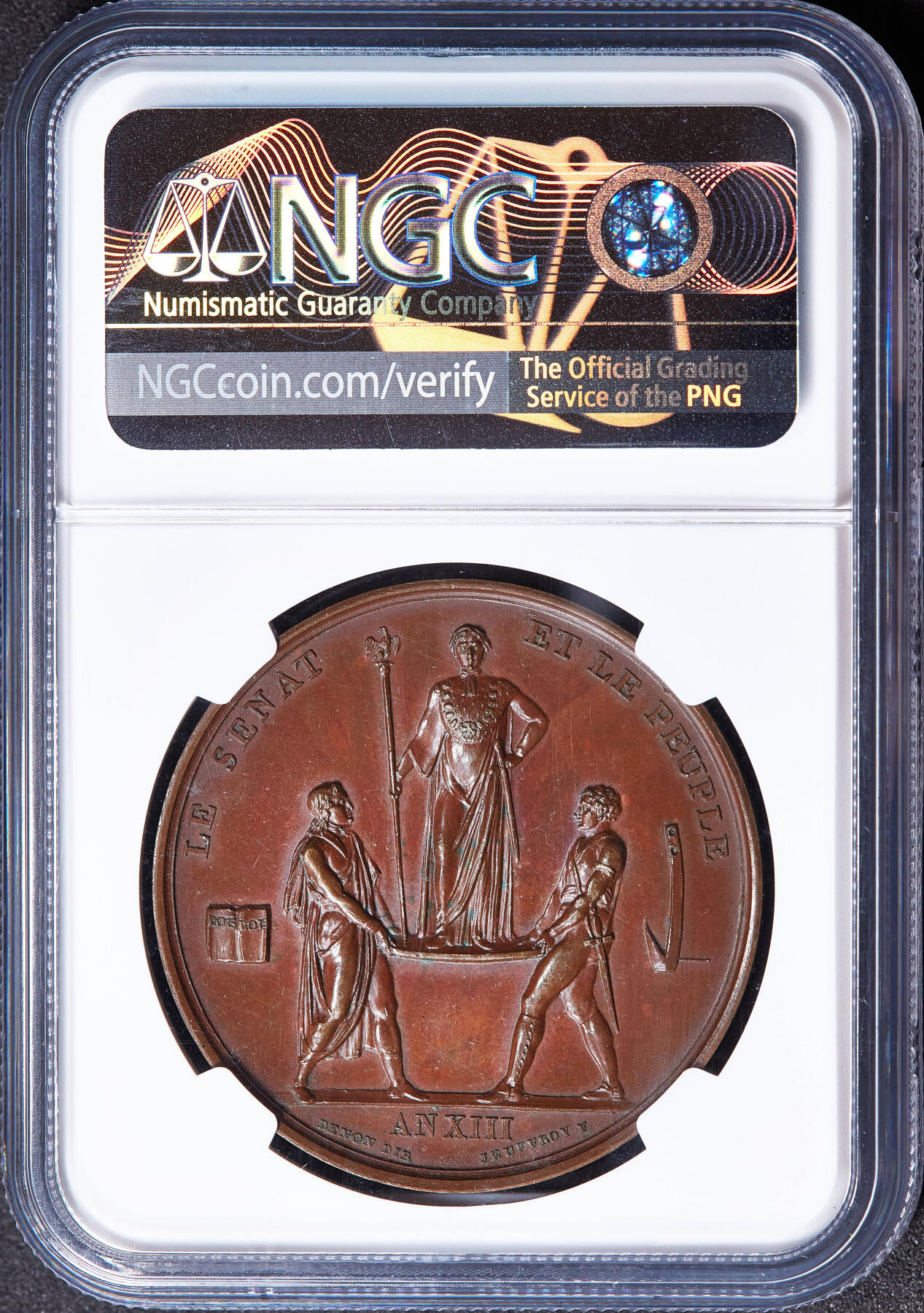 【俄甄集藏】2026年(050)04-01星期三 晚 19:30 全场包邮 法国1804年纪念拿破仑巴黎圣母院加冕大铜章，NGC MS62，高浮雕，巧克力包浆，名誉品种