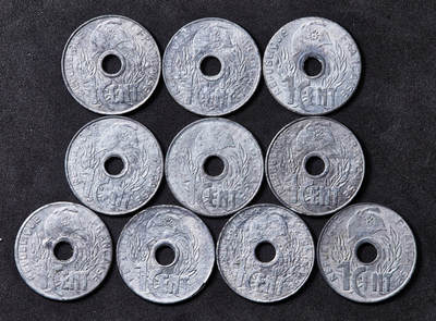 【俄甄集藏】2026年(050)04-01星期三 晚 19:30 全场包邮 - 法属印度支那1941年中孔1分锌币10枚一组，好品难得