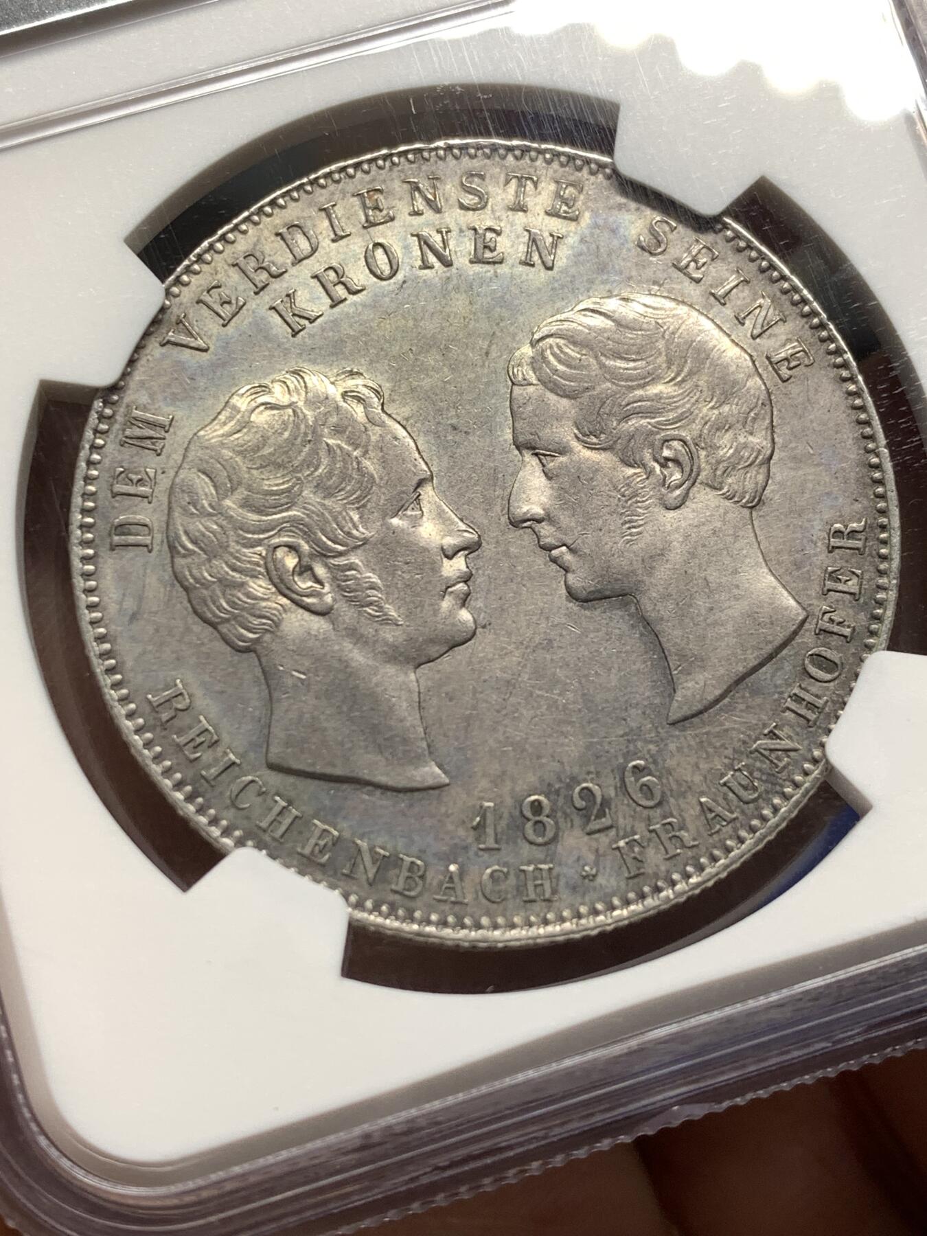 《竞宝斋》第475场 周日，周一 2场连拍 （全场包邮）欢迎送拍 NGC MS61 德国 巴伐利亚 1826 赖兴巴赫和弗劳恩霍夫 泰勒大银币 少见的品种 61的分数 状态感觉低评了