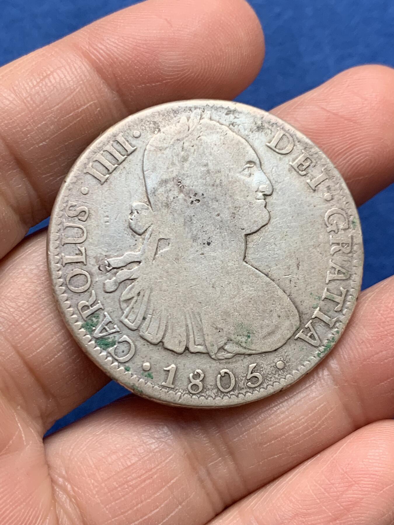 《竞宝斋》第475场 周日，周一 2场连拍 （全场包邮）欢迎送拍 西属墨西哥1805年MO TH卡洛斯四世双柱银币