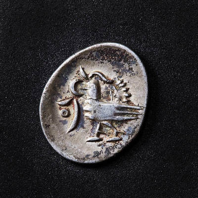 【俄甄集藏】2026年(050)04-01星期三 晚 19:30 全场包邮 - 柬埔寨1847-1860年红鸟1/2方(2PE)银币，黄油彩包浆，底光犹存，直径：13mm，重量：1.3克，币有模裂