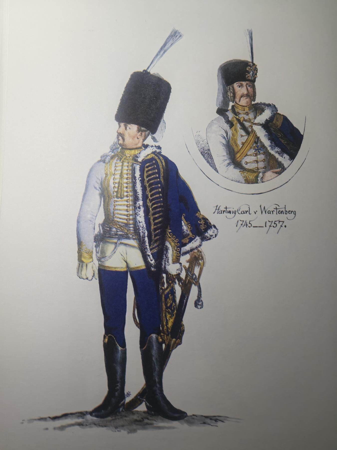 盛世勋华——号角文化勋章邮票专场拍卖第311期 大尺寸手绘图卡 普鲁士王国第3骠骑兵团军官 大A4尺寸 翻印自1851年出版《腓特烈大帝的军队》一书