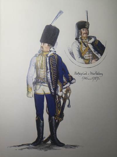 盛世勋华——号角文化勋章邮票专场拍卖第311期 - 大尺寸手绘图卡 普鲁士王国第3骠骑兵团军官 大A4尺寸 翻印自1851年出版《腓特烈大帝的军队》一书