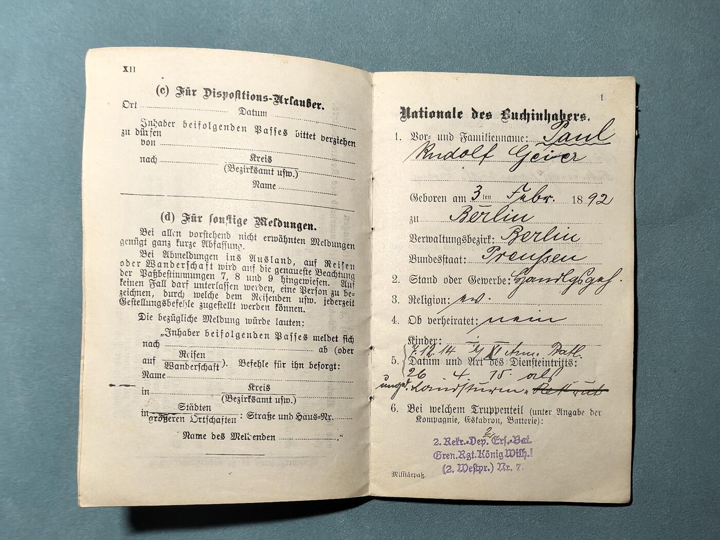 盛世勋华——号角文化勋章邮票专场拍卖第311期 德国（一战）本土卫队军人证 属于一名医护兵
