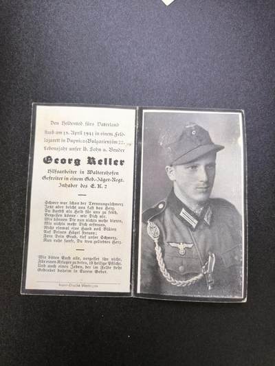 云宸嘉赏-勋臻文献佳藏优品精选场次（低佣 转发佣金红包） - Georg Keller-军事医院的卫生员、山地列兵、EK2获得者   于1941年在保加利亚阵亡 