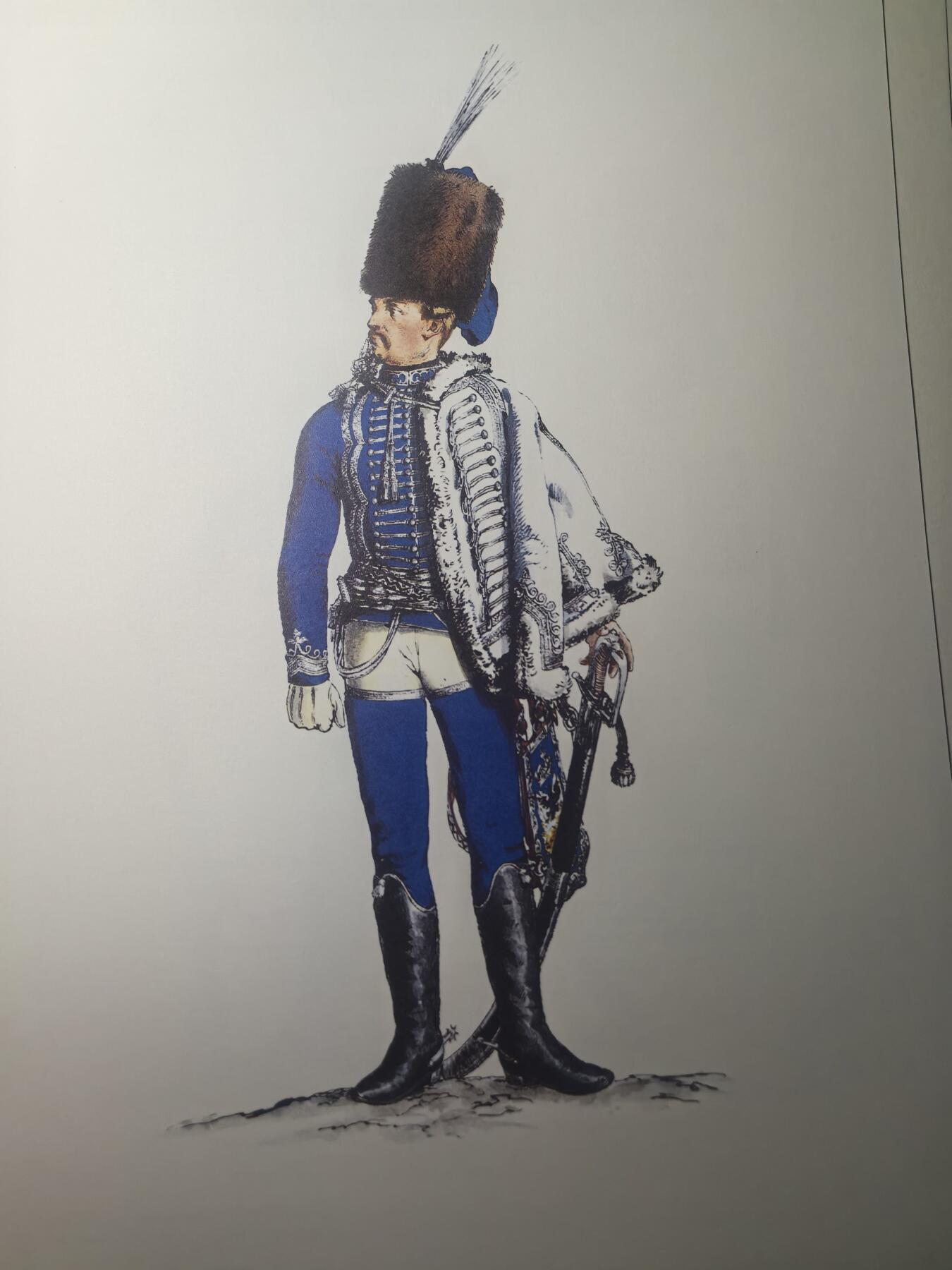 盛世勋华——号角文化勋章邮票专场拍卖第311期 大尺寸手绘图卡 普鲁士王国第4骠骑兵团军官 大A4尺寸 翻印自1851年出版《腓特烈大帝的军队》一书