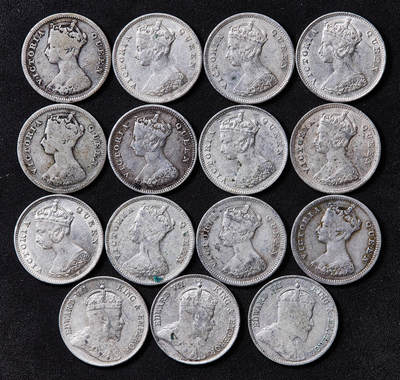 【俄甄集藏】2026年(050)04-01星期三 晚 19:30 全场包邮 - 英属香港1888-1905年维多利亚/爱德华七世一毫银币15枚一组，原味状态