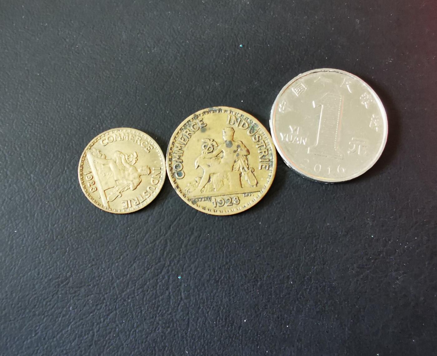 零零发外国硬币拍卖 无佣金 法国商务部法郎两枚1923年