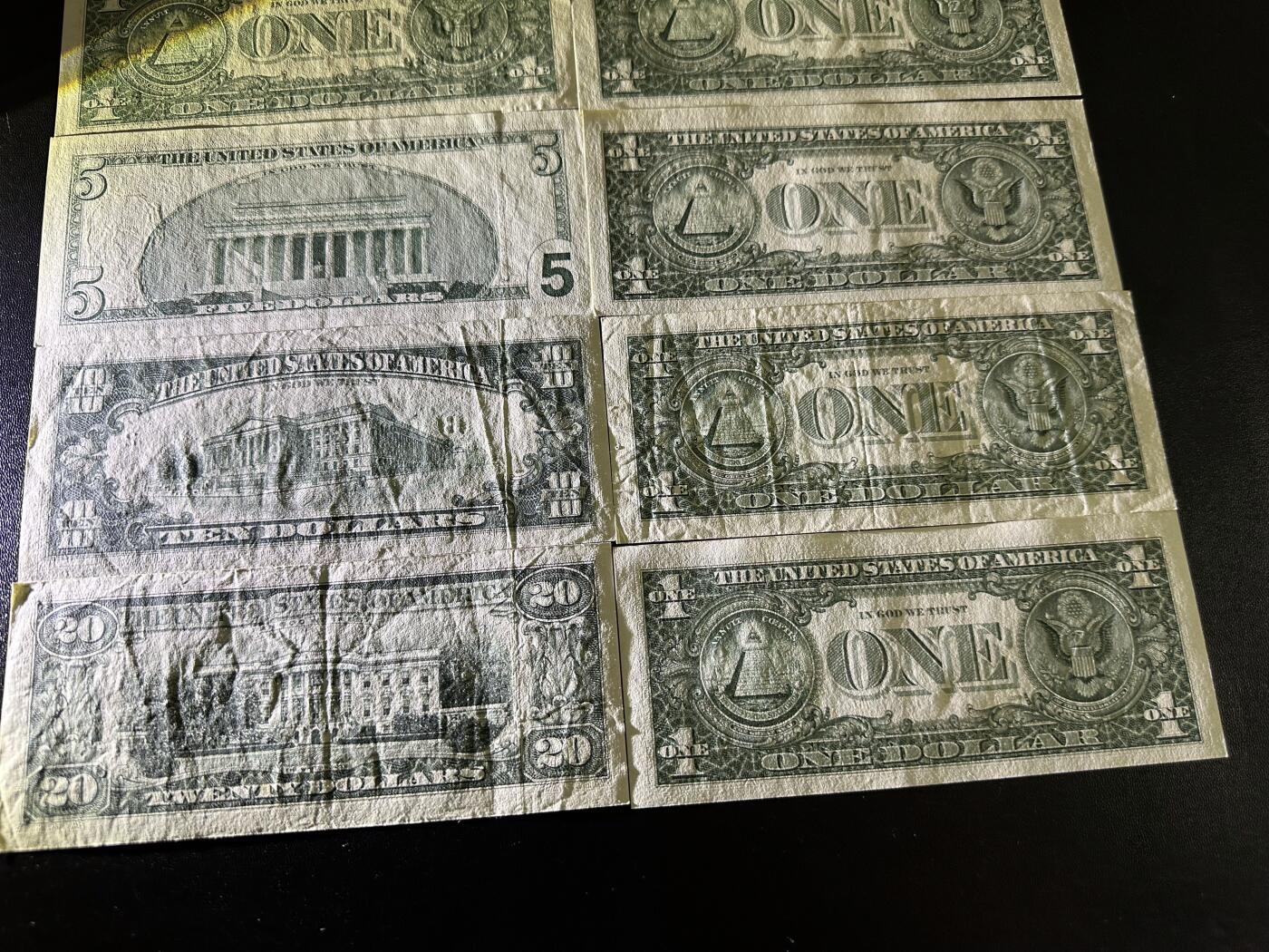 《外钞收藏家》第六百二十二期（精品场）（长期征集拍品、欢迎藏友们联系合作） 美国大头和小头版1-20美元 8张一起 非全新 品相如图