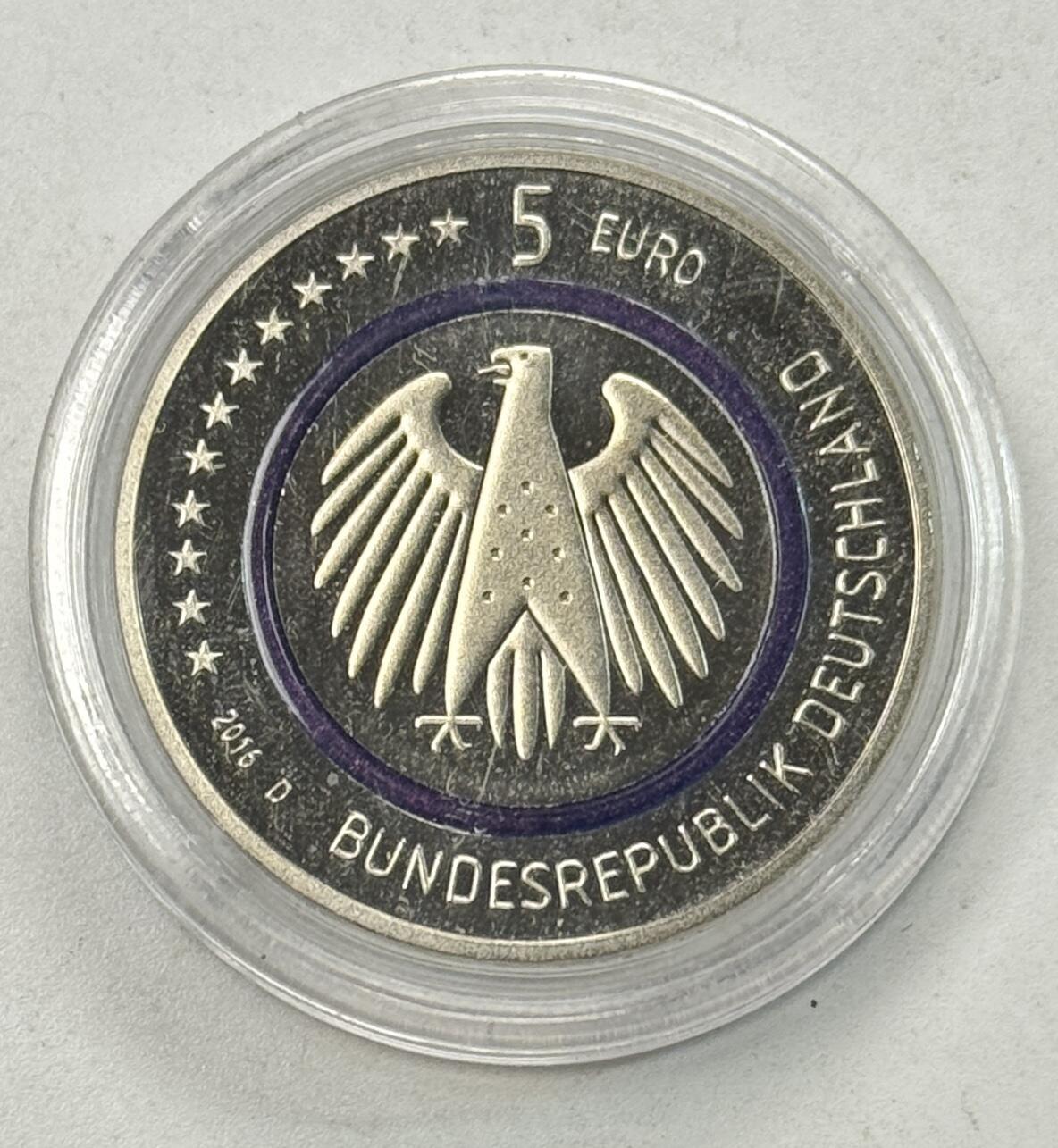 S&S Numismatic世界钱币-拍卖 第123期  获奖币*德国2016年 蓝色地球 5欧元镶嵌聚合物精制纪念币 D版 原厂包装