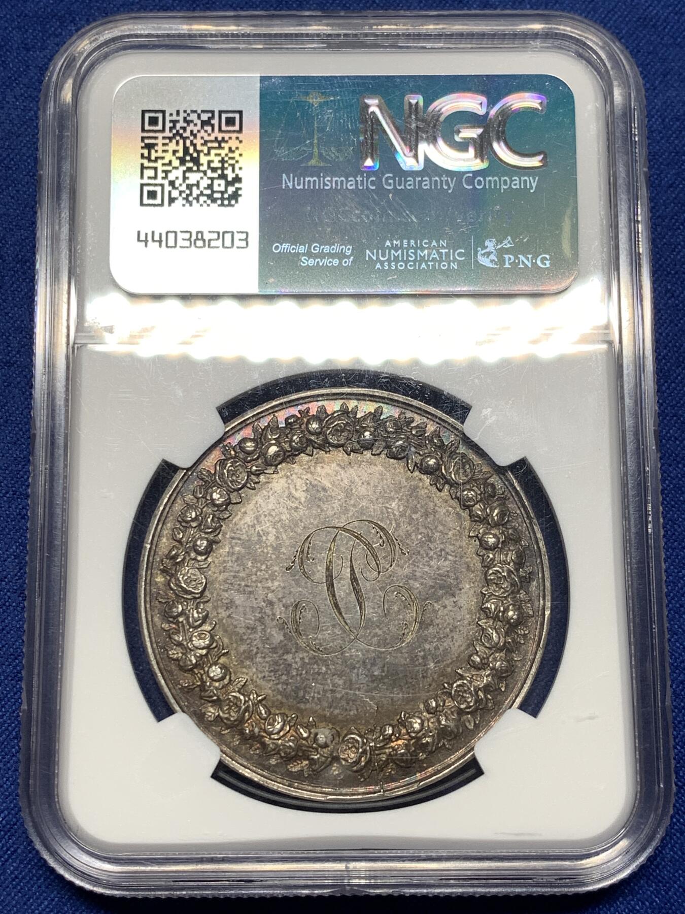 《竞宝斋》第475场 周日，周一 2场连拍 （全场包邮）欢迎送拍 NGC MS61 法国结婚纪念银章 39mm 油灯边铭