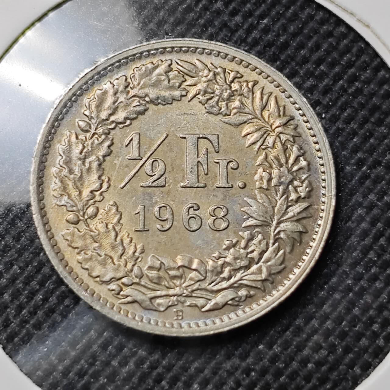 KK钱币收藏小铺  第412期 2月预留时间 周末发货 1968瑞士1/2法郎