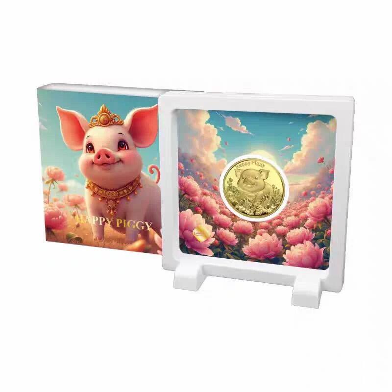 精品币专拍场 快乐小猪 萨摩亚2025年20分高浮雕镀金精制纪念铜币查尔斯带礼盒q