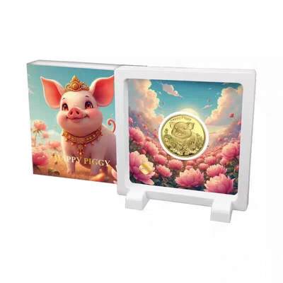 精品币专拍场 - 快乐小猪 萨摩亚2025年20分高浮雕镀金精制纪念铜币查尔斯带礼盒q