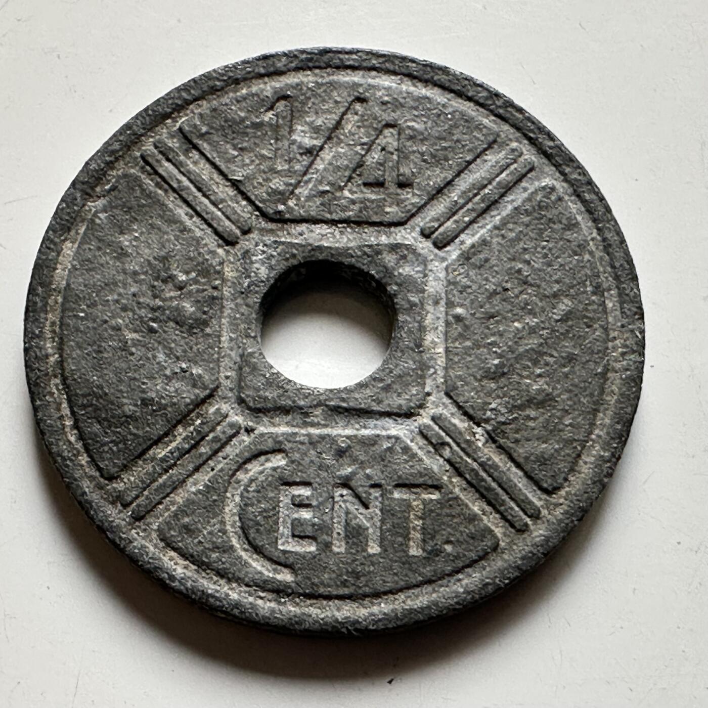 🌹外币初藏🌹🐯2026年第35场   每周二四六晚8️⃣点 接代拍 法属印度支那1943年1/4分 锌币