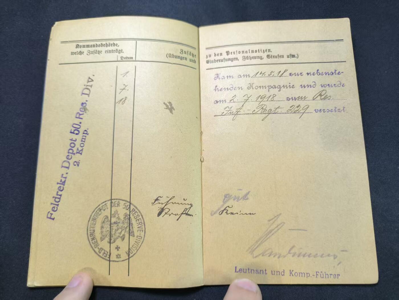 云宸嘉赏-勋臻文献佳藏优品精选场次（低佣 转发佣金红包） 德意志帝国格奥尔格・梅特士兵证 前线作战期间获得战斗奖章（Kampfglasur） 后调入省保安步兵服役 领取战争津贴 