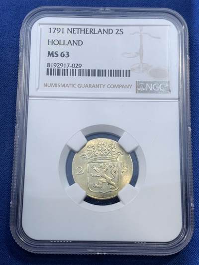 《竞宝斋》第476场 周日，周一 2场连拍 （全场包邮）欢迎送拍 - NGC MS63 荷兰1791年2S 金黄包浆