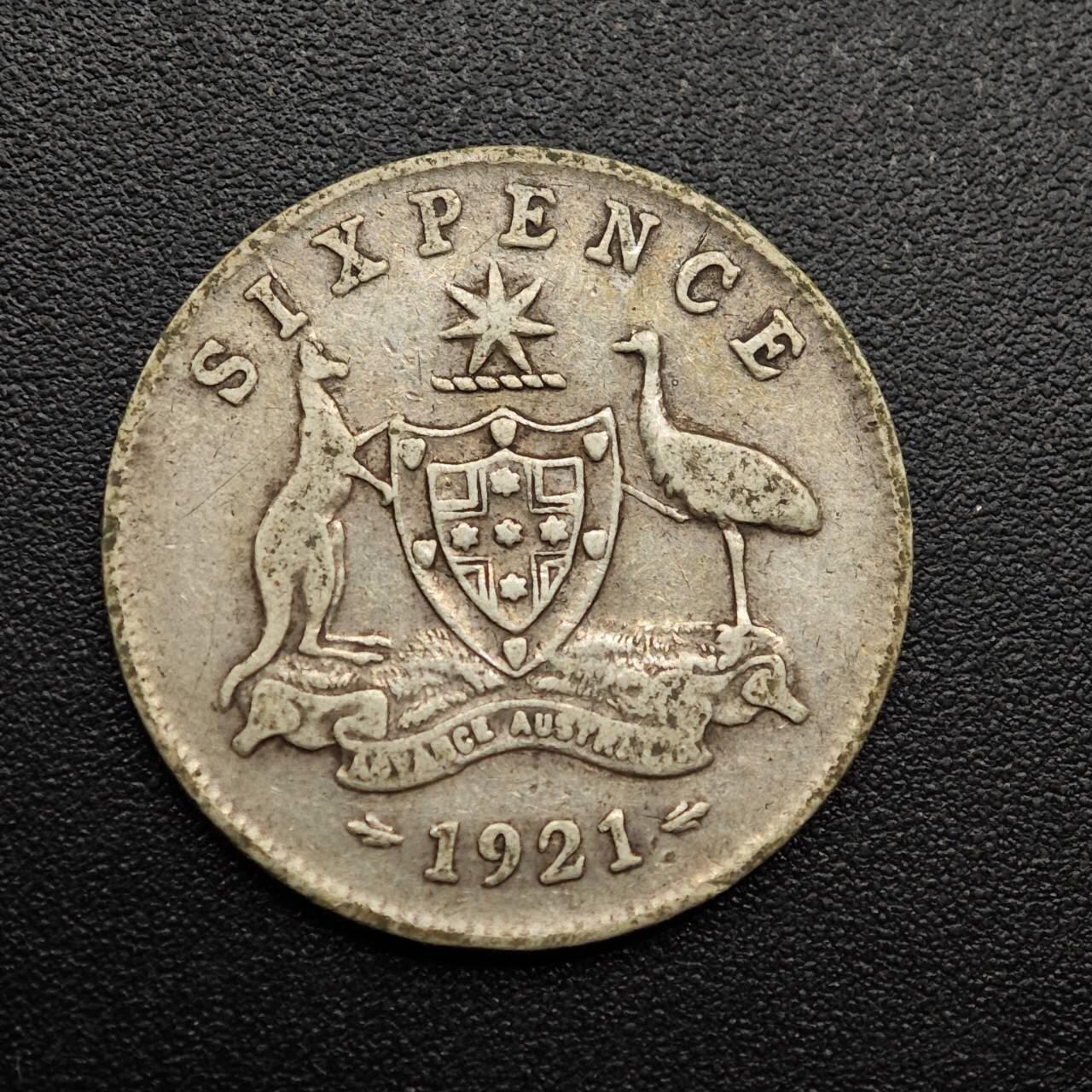 【淘币小摊】实时拍第八百八十六拍   散币场    每周一统一发货 澳大利亚1921年乔治五世6便士银币