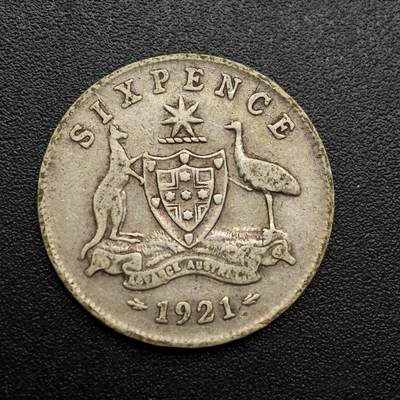 【淘币小摊】实时拍第八百八十六拍   散币场    每周一统一发货 - 澳大利亚1921年乔治五世6便士银币