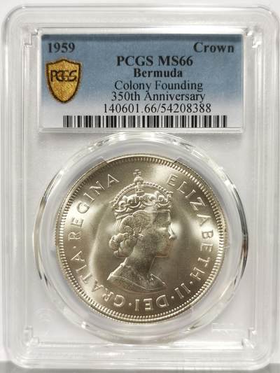 博洋堂世界钱币拍卖第167期（全场包邮） - PCGS MS66 英属百慕大1959年伊丽莎白二世发现百慕大350周年1克朗纪念银币-1