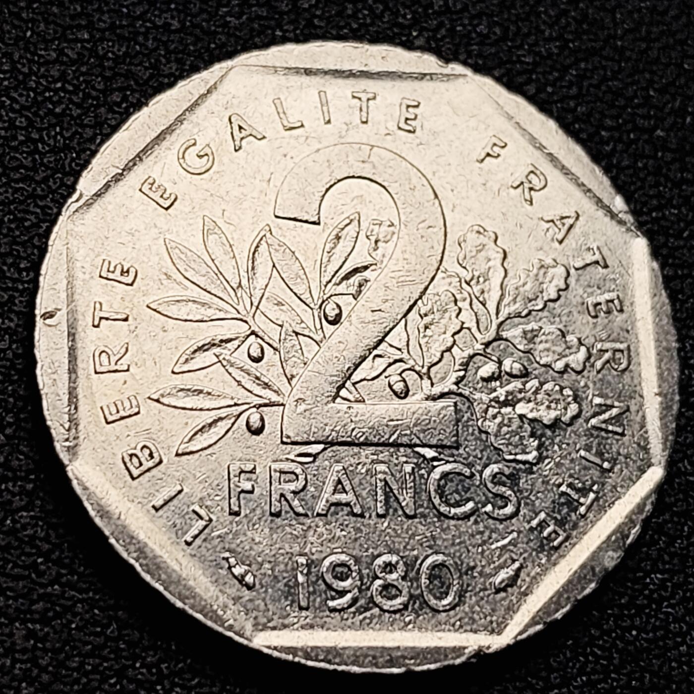 泉币菌-第218场-拍品多 请提前出价 原光美品 法国早期（1980年）2法郎镍币 26mm 播种女神 入欧前 末版 绝版币