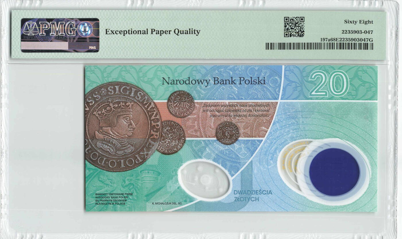 小福收藏拍卖第204期 评级币精选场 本期有 荷兰经典AA冠拿杯子的蛇 叙利亚世遗帕尔米拉古城豹子号冠军分 法国红衣主教冠军分 意大利经典达芬奇   白俄罗斯 "Millennium" 纪念版AA冠全同千位号全套  南斯拉夫铁托未发行版 美国 墨西哥 越南 法属印度支那等多国精美高分珍稀老钞精品纸币 波兰 2023年 20兹罗提 塑料纪念钞 无47 PMG68 EPQ 季军分