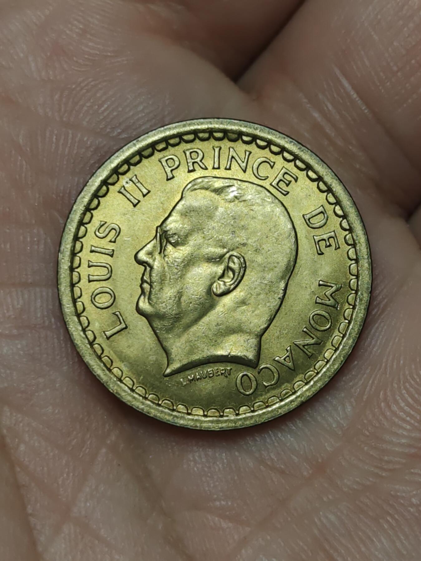 2026年第三十九场(总第二百零八场）外国好品散币场(免佣金) 少见好品–摩纳哥🇲🇨1945单年份1法郎(路易斯二世亲王时期，第四版)