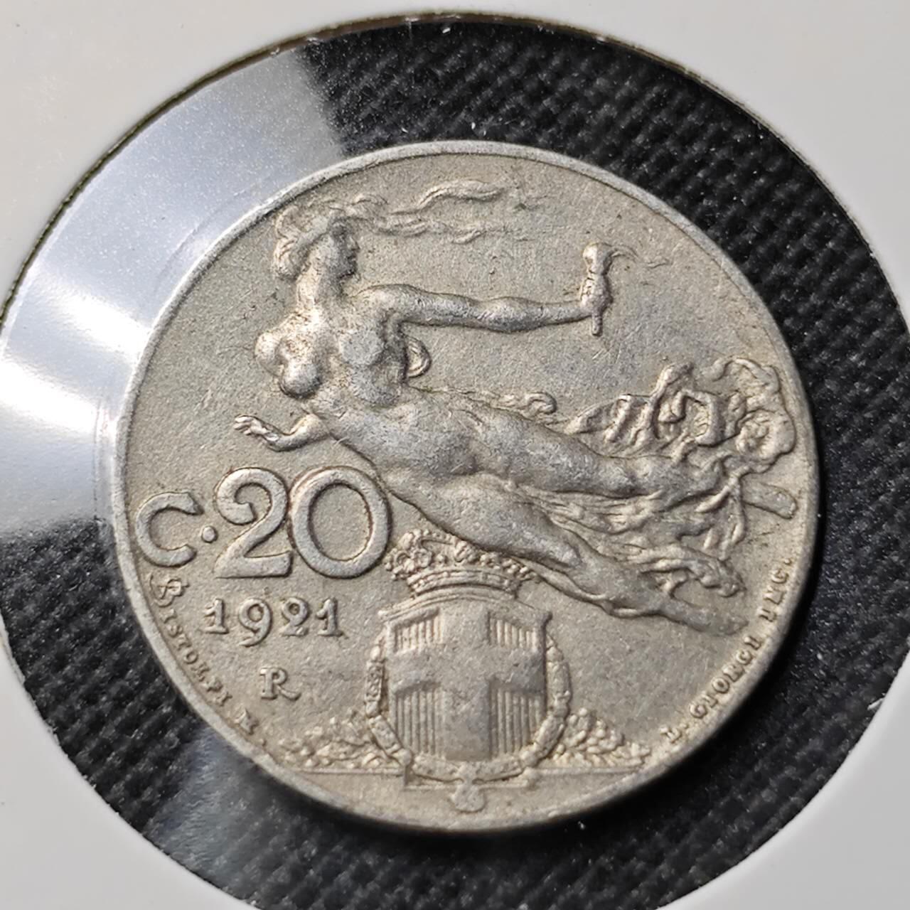 KK钱币收藏小铺  第412期 2月预留时间 周末发货 1921意大利20分 飞天女神