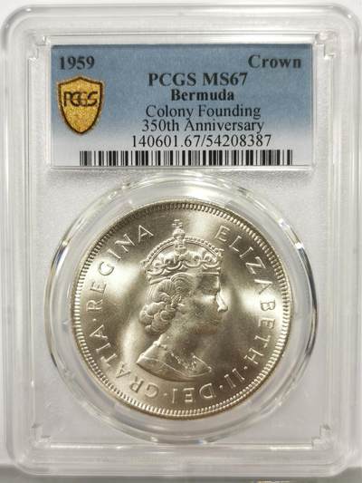 博洋堂世界钱币拍卖第167期（全场包邮） - PCGS MS67 英属百慕大1959年伊丽莎白二世发现百慕大350周年1克朗纪念银币-1