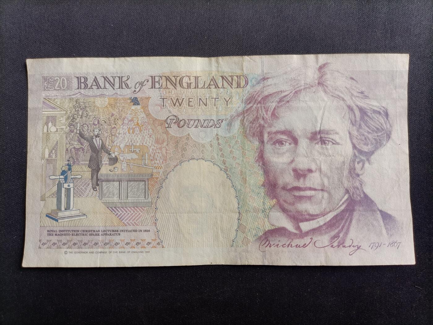 【游宝包邮场】马年第17期 精品单钞场 周日截拍 英国-20镑【1991版 E序列皇冠版 右上角皇冠非数字 钻石号 流通品相】