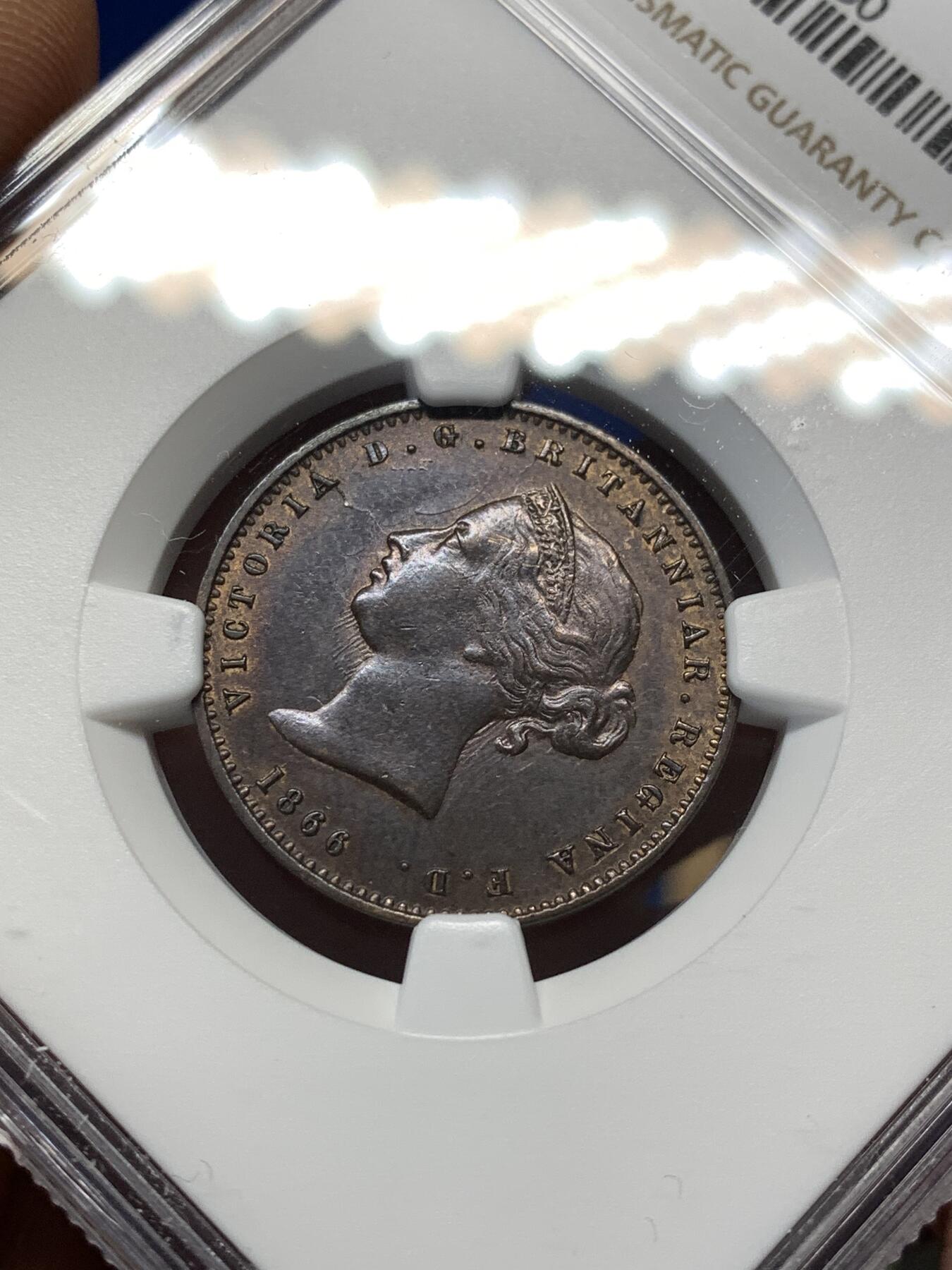 《竞宝斋》第476场 周日，周一 2场连拍 （全场包邮）欢迎送拍 NGC AU58BN 英属泽西岛1866年1/26先令铜币