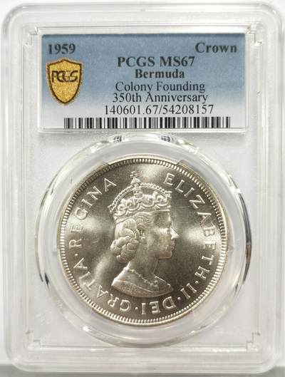 博洋堂世界钱币拍卖第167期（全场包邮） - PCGS MS67 英属百慕大1959年伊丽莎白二世发现百慕大350周年1克朗纪念银币-3