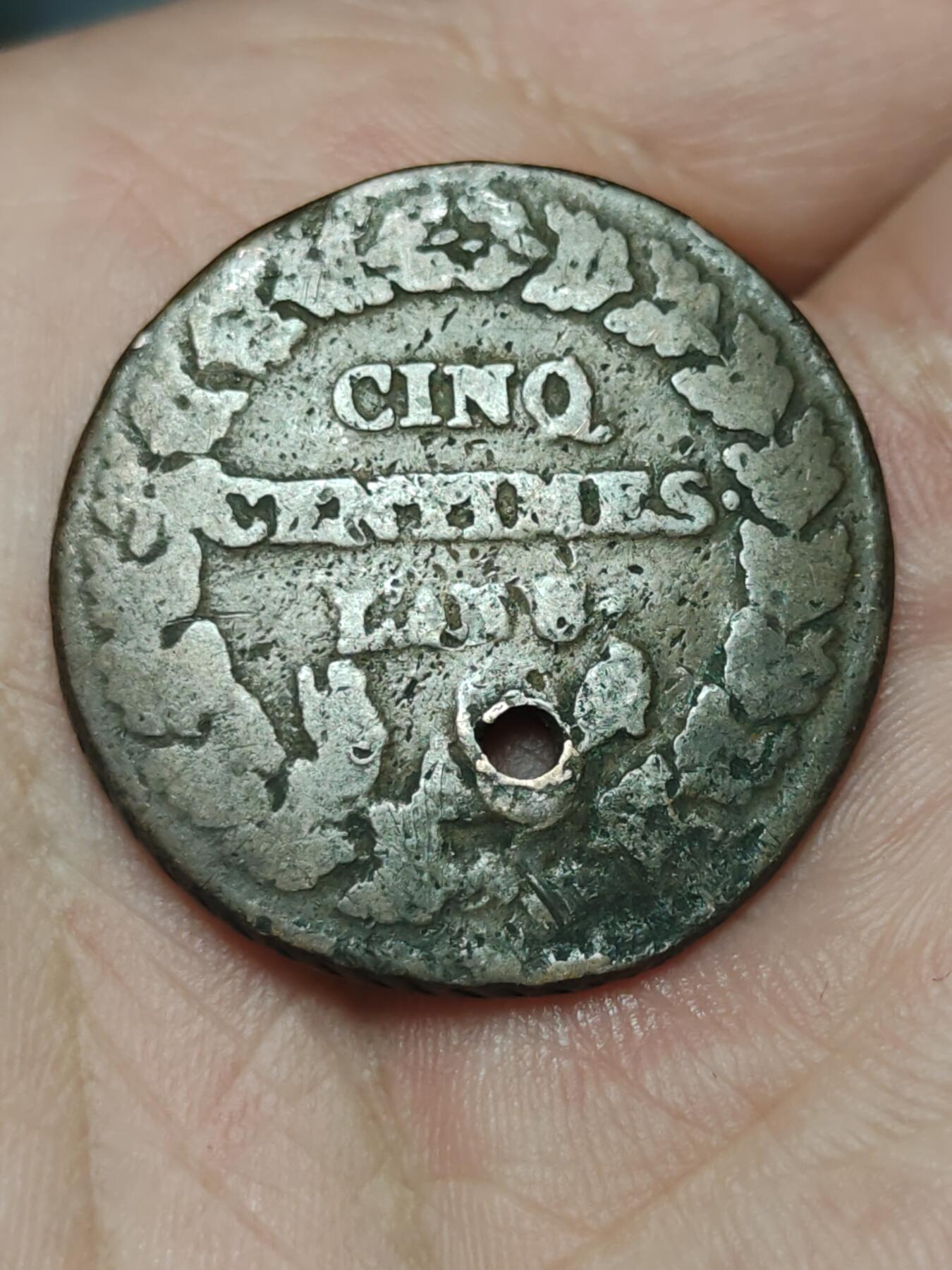 2026年第三十九场(总第二百零八场）外国好品散币场(免佣金) 打孔–法兰西第一共和国1799–1800年5生丁铜币(Lan8，A标巴黎造)