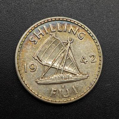 【淘币小摊】实时拍第八百八十六拍   散币场    每周一统一发货 - 斐济1942年乔治六世一先令银币