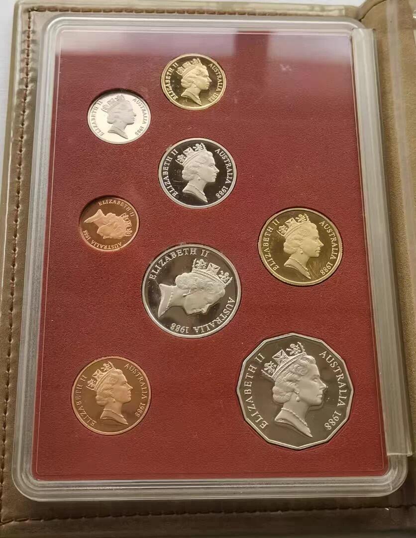 精品币专拍场 原盒证Proof 澳大利亚1988年精制硬币8枚套币含50分1元纪念币如图