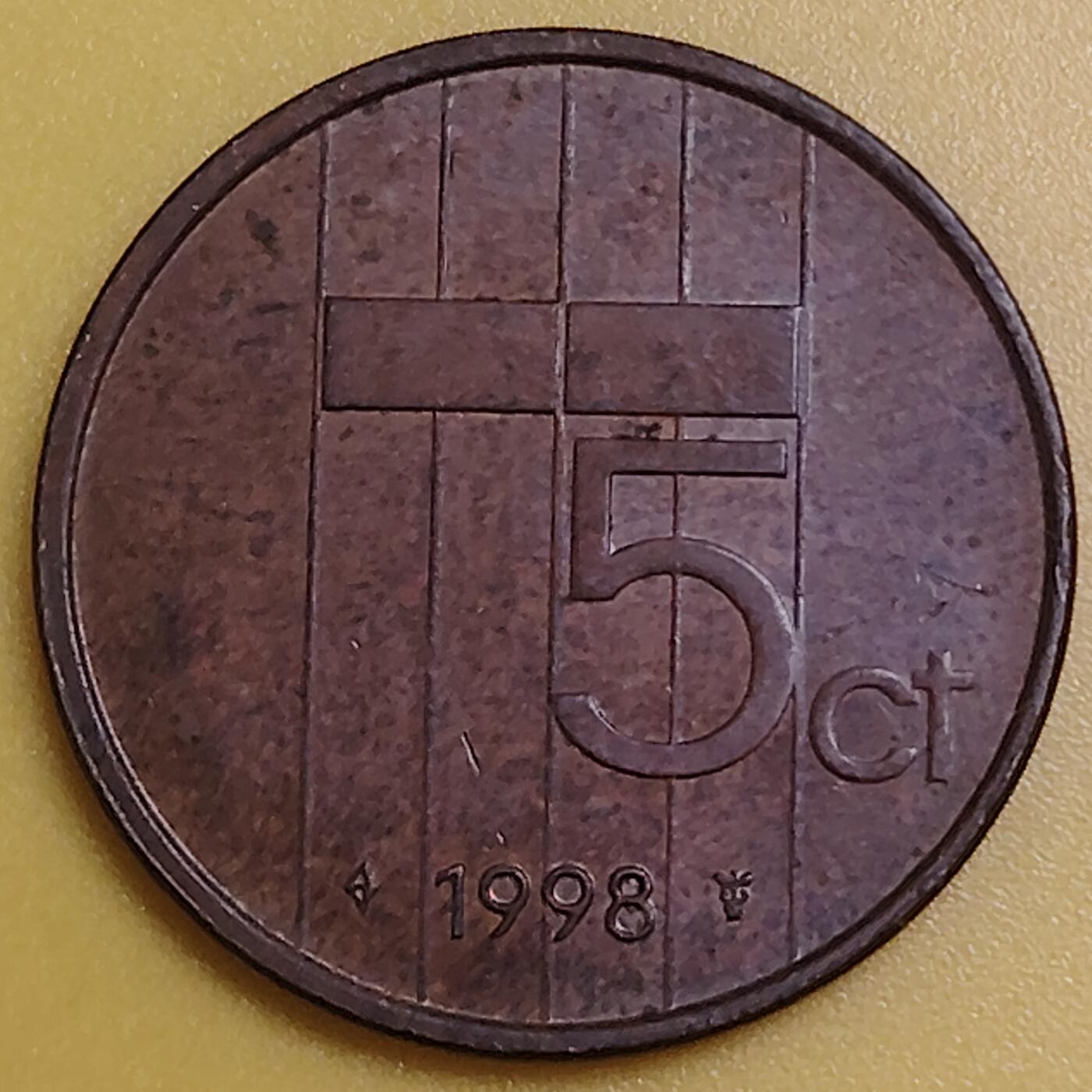 布加迪🐬～世界钱币(上海)🌾第 286 期 /  各国套币和散币 荷兰🇳🇱 1998年 5分