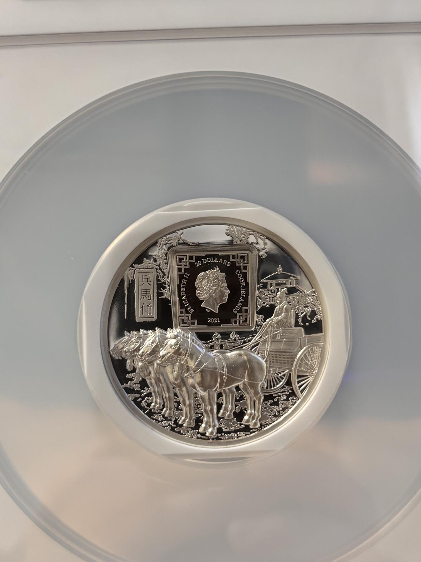 第196期拍卖 库克2021秦始皇兵马俑3盎司镀金银币NGC-PF70首，999银，发行500枚